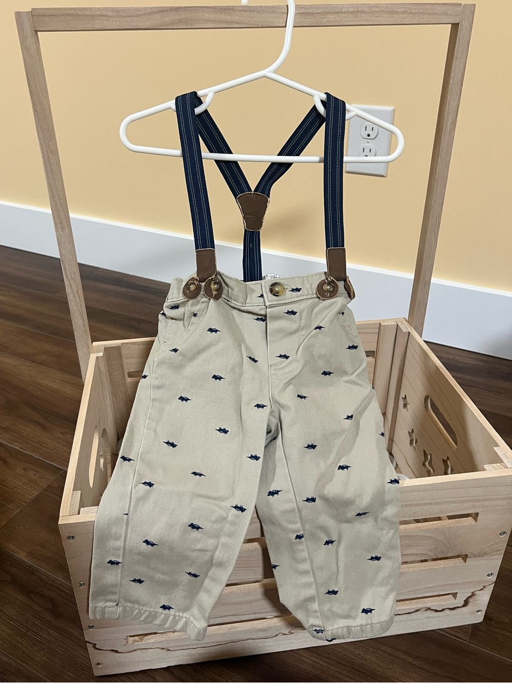 Carter’s Just One You Baby Boy Khaki Dinosaur Pants with Suspenders
